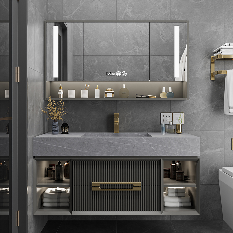 简约岩板一体台盆浴室柜组合现代轻奢卫生间洗漱台洗脸洗手台盆柜