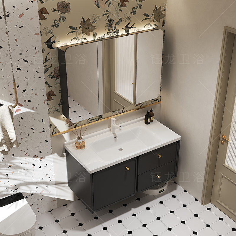 现代简约浴室柜组合陶瓷一体盆卫生间小户型洗手面盆洗脸盆柜组合