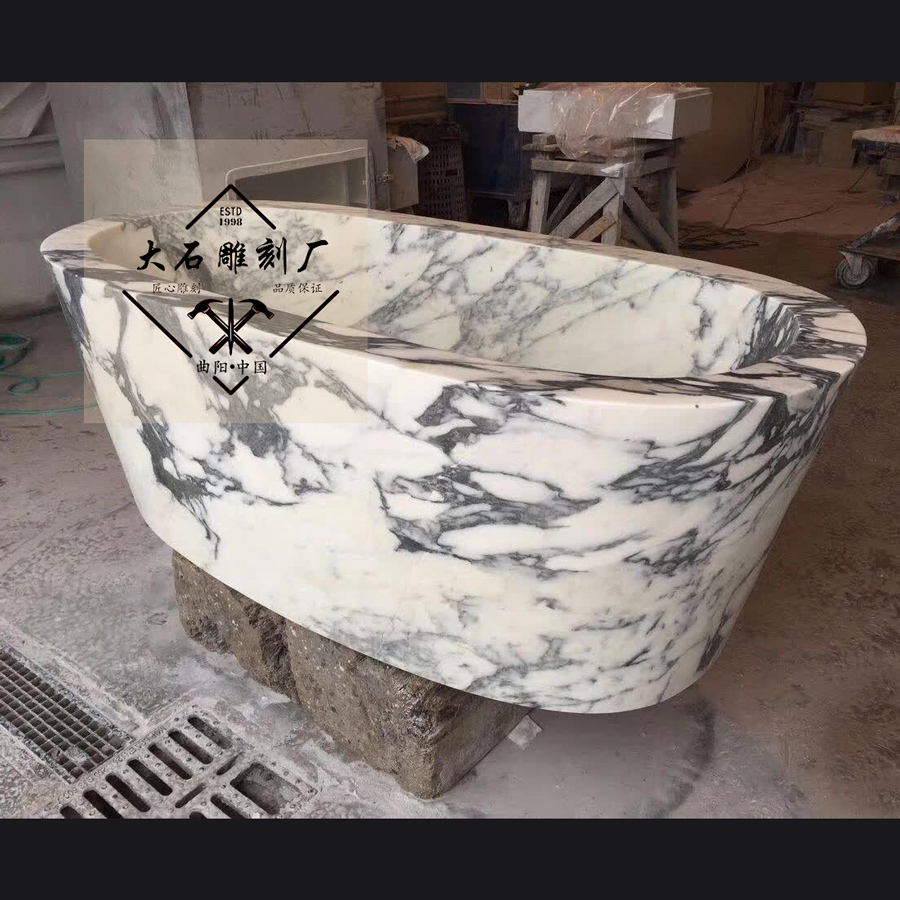 厂家制作石人浴缸沐浴桶 民宿酒店卡拉拉白浴盆 欧式黑白根浴缸