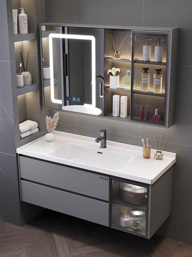 箭牌浴室柜组合现代实木陶瓷一体盆卫生间洗手盆洗脸池智能洗漱台