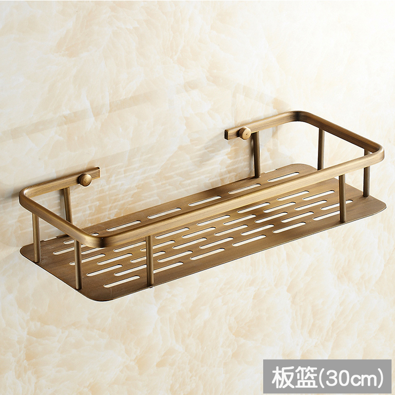 高档全铜欧式浴室置物架挂件方形仿古卫生间收纳架网篮卫浴壁挂免