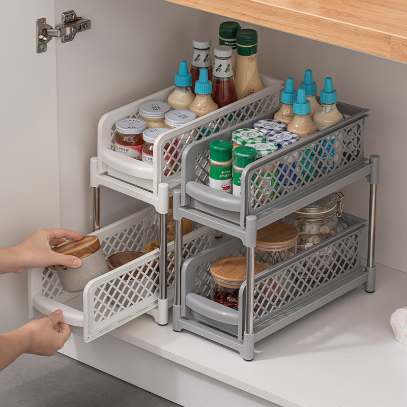 厨房水槽置物架橱柜内分层收纳柜架筐杂物卫生间免打孔浴室不锈钢