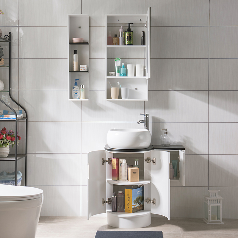 简约PVC中小户型弧形浴室柜圆形洗手台洗脸盆柜组合卫生间卫浴柜