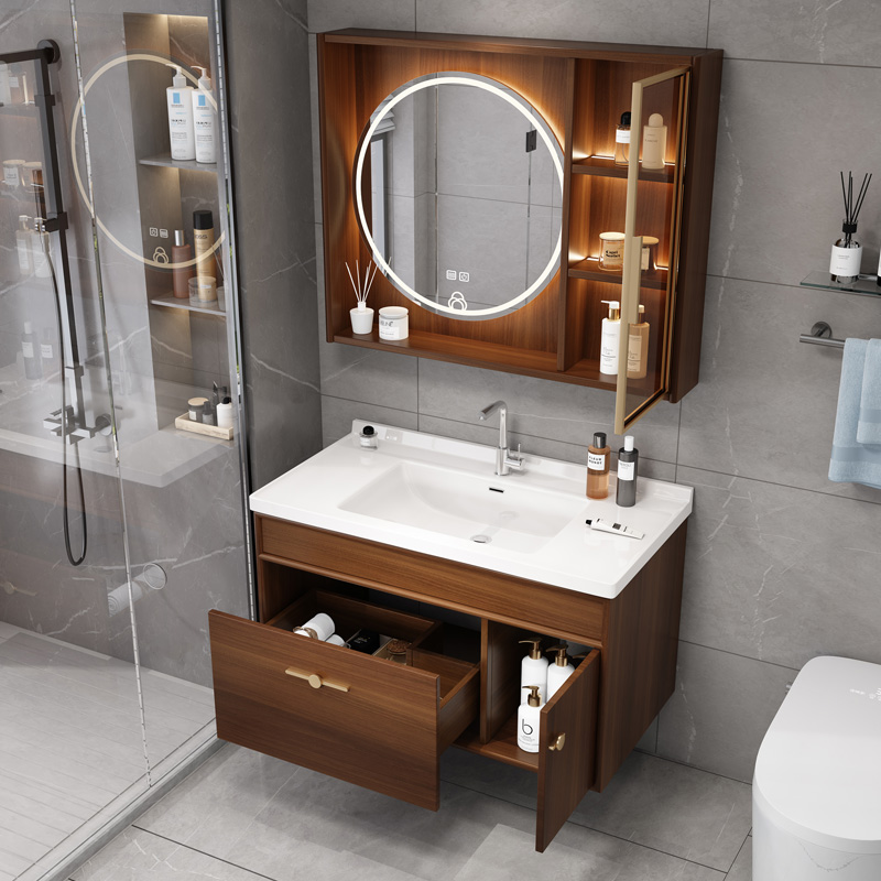 新中式橡木浴室柜组合带腿卫生间洗脸盆面盆柜洗漱台卫浴柜落地式