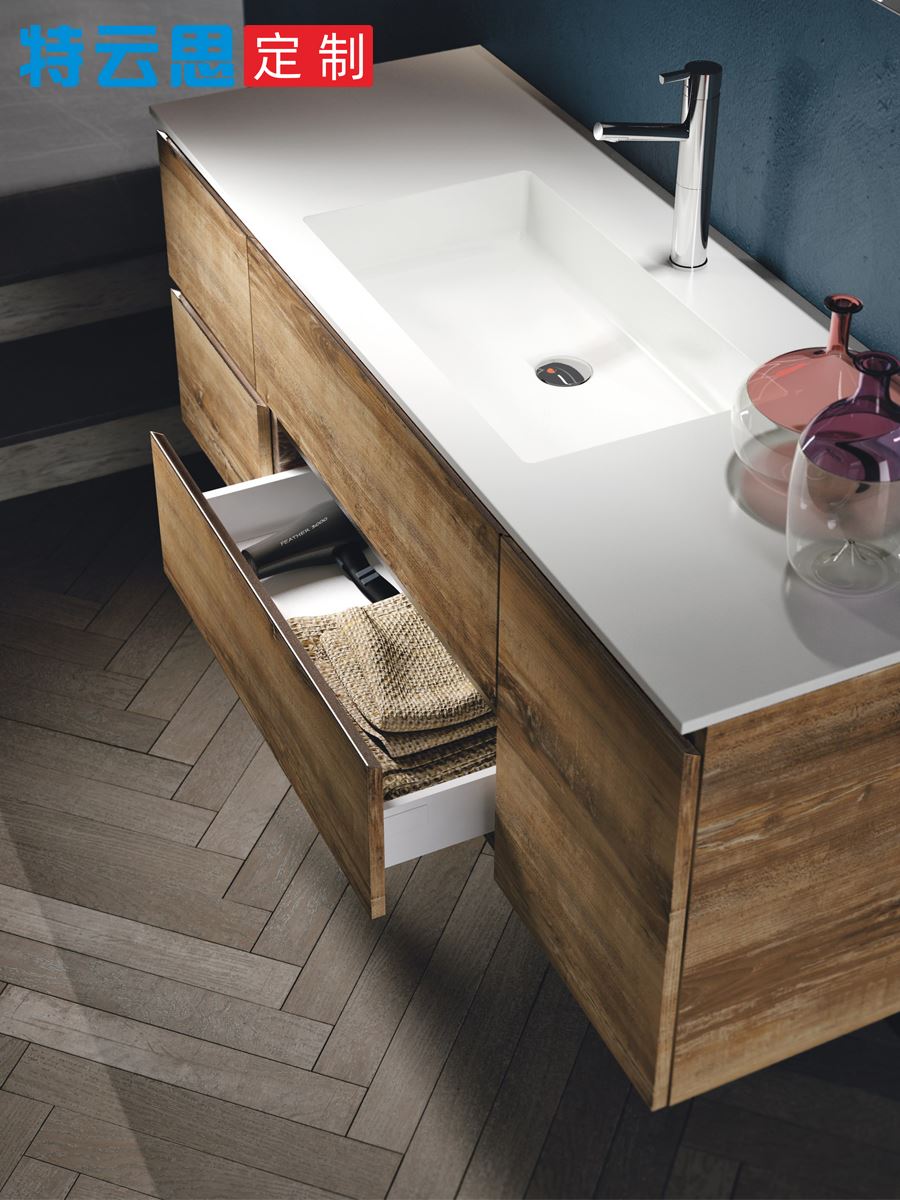定制浴室柜组合一体台盆人造石挂墙式异型非岩板台面卫浴柜