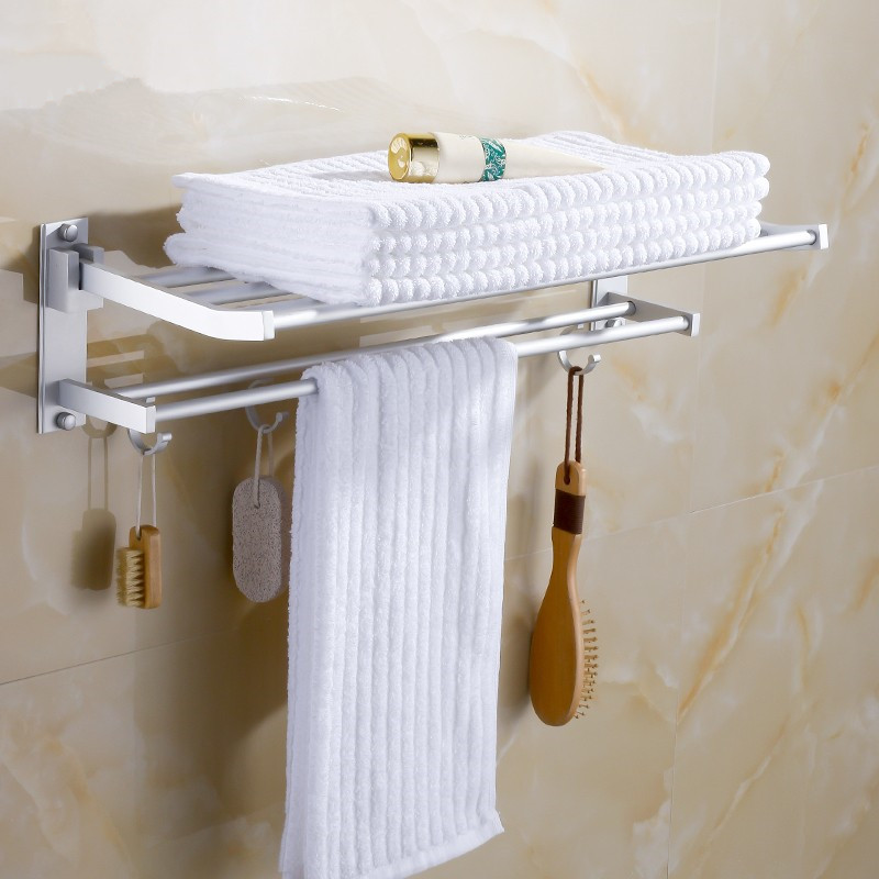 新太空铝浴巾架毛巾架卫生间浴室置物架双杆卫浴五金挂件加厚免打