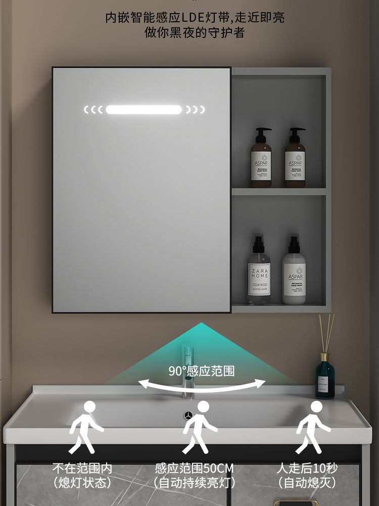 九牧᷂旗舰太空铝合金浴室柜组合现代简约卫生间洗脸盆一体陶瓷洗