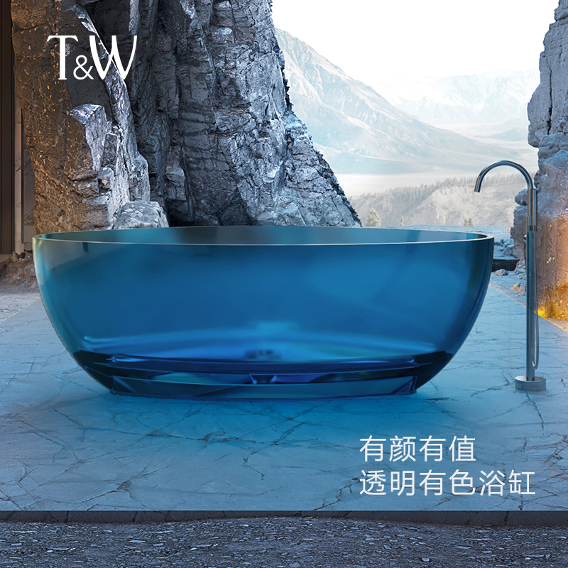 TW特拉维尔三角异形透明树脂浴缸酒店民宿家用水晶玻璃双人浴盆