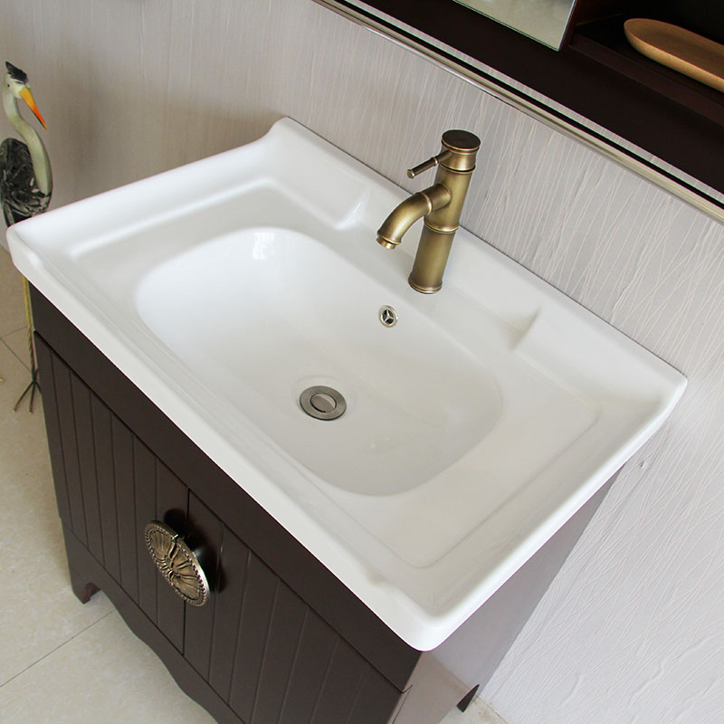 新中式浴室柜橡木落地洗脸盆仿古实木卫浴柜组合小户型洗漱台盆柜
