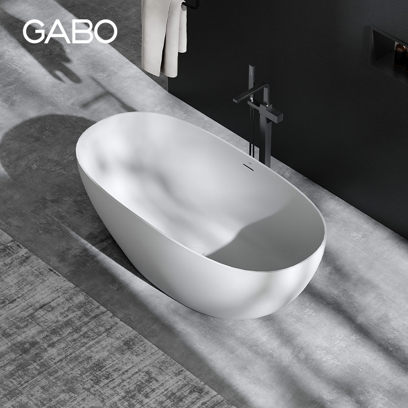 GABO观博卫浴家用独立式新型高分子人造石浴缸1.6M+浴缸龙头K8648