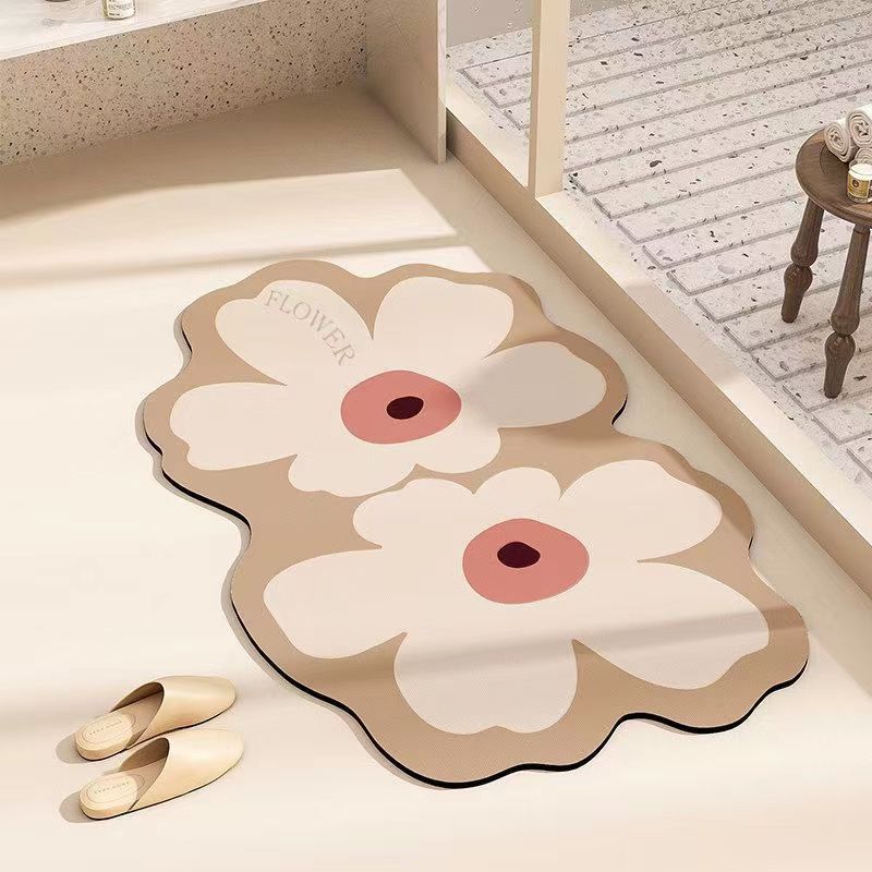 现代卫浴硅藻泥软地垫家用卫生间浴缸边吸水地毯防滑异型花卉脚垫