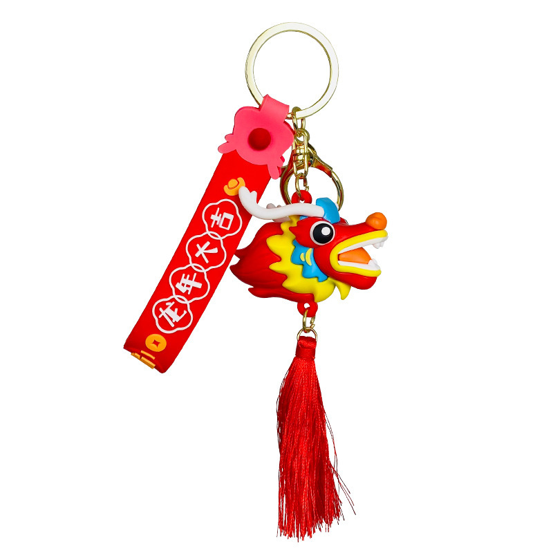 意国潮龙年大吉龙头挂件钥匙扣卡通情侣书包挂饰新年小礼品定制。