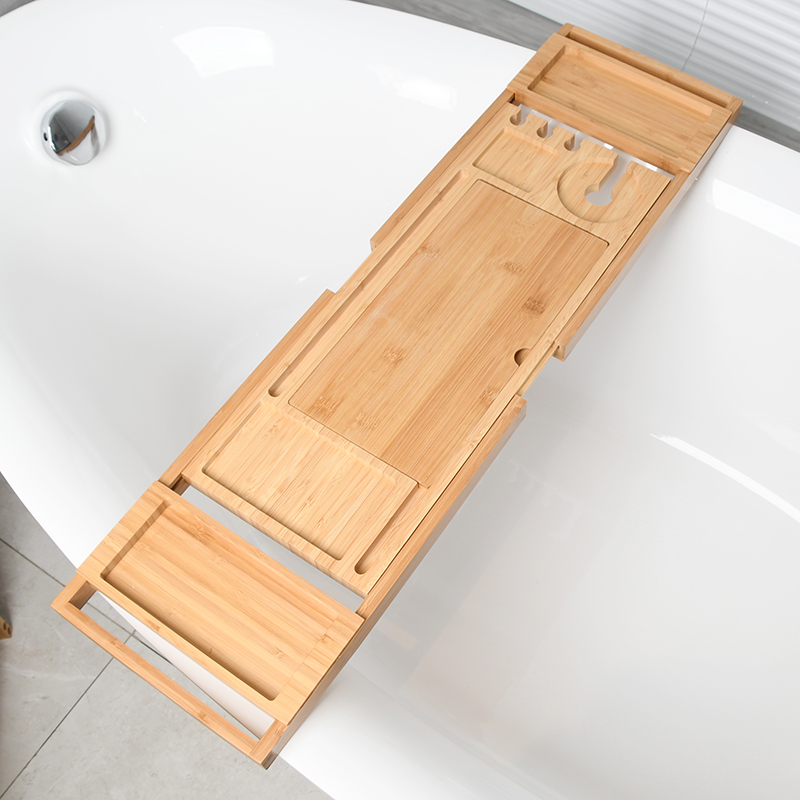 竹浴缸置物架多功能伸缩防滑浴室浴缸架酒店民宿卫生间木桶置物板